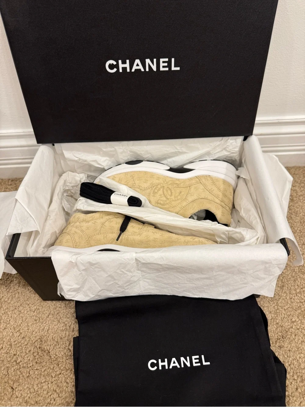 CHANEL beige suede